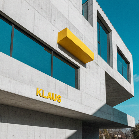 Interior view of The Cyan Loft featuring minimalist blue structures